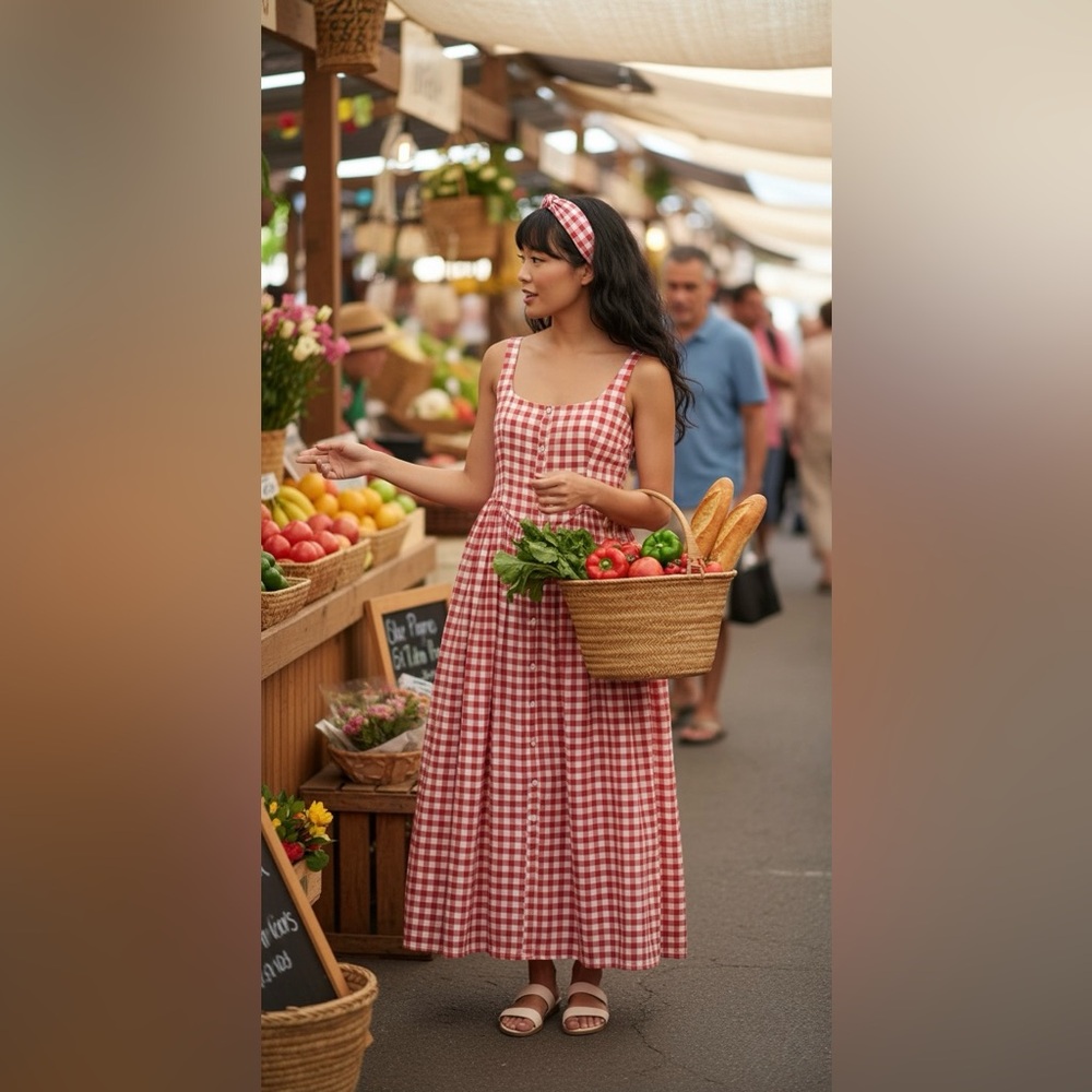 Red Gingham Maxi Dress | Size 10